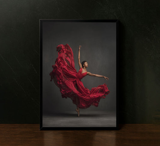 Elegant Dancer In Flowing Red Gown Canvas Wall Art