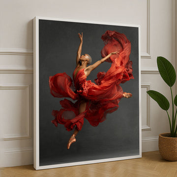 Elegant Ballet Dancer In Flowing Red Dress Canvas Wall Art