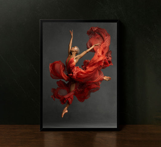 Elegant Ballet Dancer In Flowing Red Dress Canvas Wall Art
