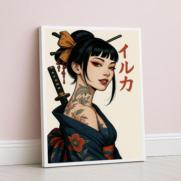 Enchanting Samurai Woman With Tattoos Canvas Wall Art
