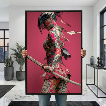 Enchanting Samurai Woman With Floral Tattoos Canvas Wall Art
