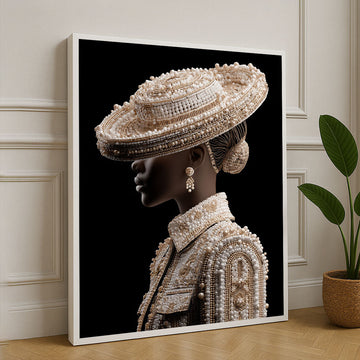 Elegant Pearl Adorned Woman Portrait Canvas Wall Art