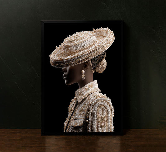 Elegant Pearl Adorned Woman Portrait Canvas Wall Art