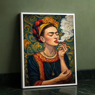 Enchanting Woman Smoking With Floral Background Canvas Wall Art