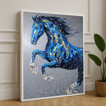 Dynamic Blue Stallion Splash Canvas Wall Art