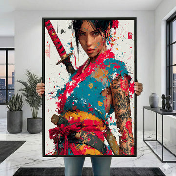 Enchanting Samurai Woman With Tattoos Canvas Wall Art