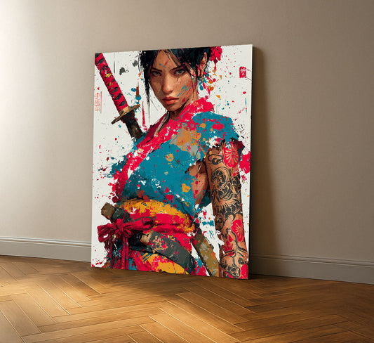 Enchanting Samurai Woman With Tattoos Canvas Wall Art