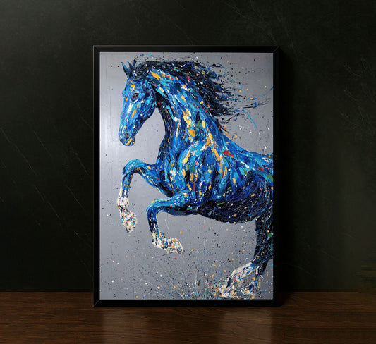 Dynamic Blue Stallion Splash Canvas Wall Art