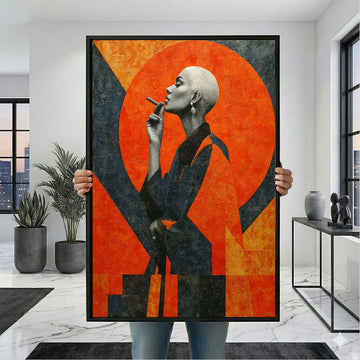 Bold Bald Woman Smoking In Orange Canvas Wall Art