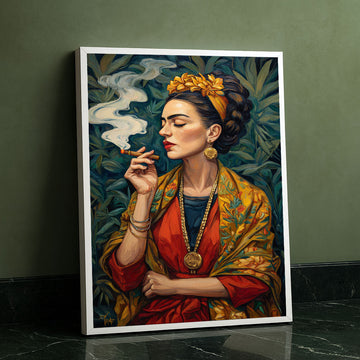 Enchanting Woman With Floral Headpiece Smoking Canvas Wall Art
