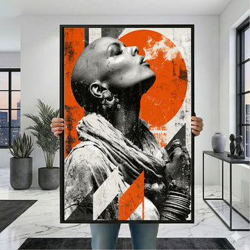 Striking Bald Woman In Orange Smoke Canvas Wall Art