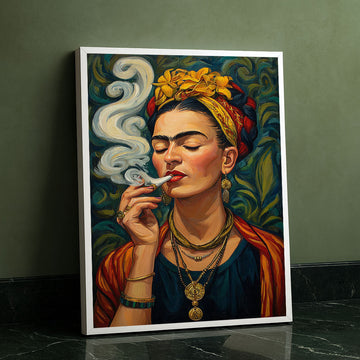 Vibrant Woman With Yellow Flowers Smoking Canvas Wall Art