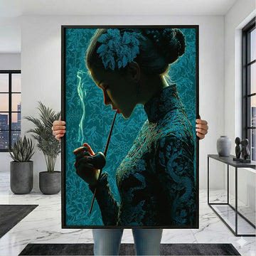 Captivating Woman With Ornate Pipe Silhouette Canvas Wall Art