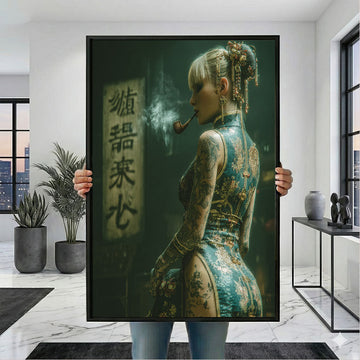 Enchanting Tattooed Woman With Pipe Canvas Wall Art