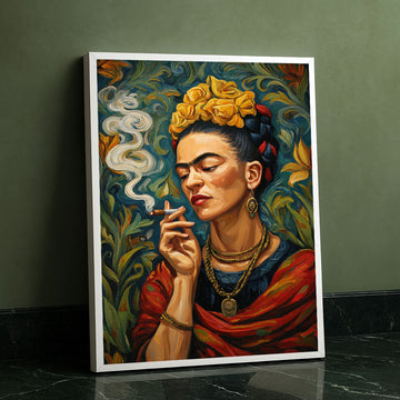 Elegant Woman With Yellow Flowers Smoking Canvas Wall Art