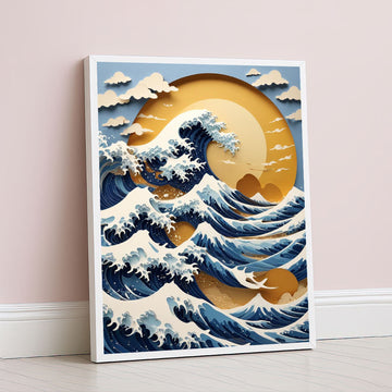 Majestic Ocean Waves Under Golden Sun Canvas Wall Art