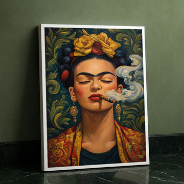 Captivating Woman With Floral Headpiece Smoking Canvas Wall Art
