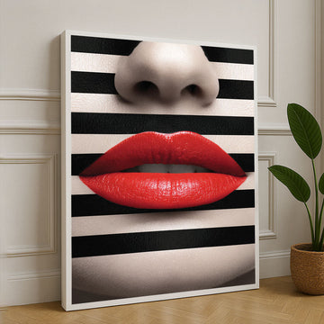 Bold Red Lips With Stripes Modern Pop Canvas Wall Art