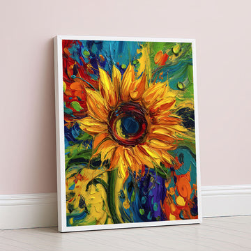 Vibrant Yellow Sunflower With Colorful Swirls Canvas Wall Art