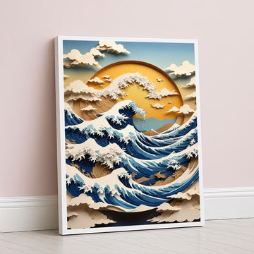Majestic Ocean Waves With Sunset Canvas Wall Art