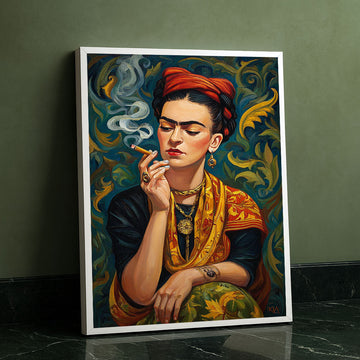 Captivating Woman With Red Headscarf Smoking Canvas Wall Art