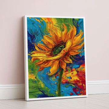 Vibrant Yellow Sunflower With Colorful Swirls Canvas Wall Art