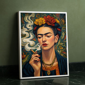 Captivating Woman With Floral Headpiece Smoking Canvas Wall Art