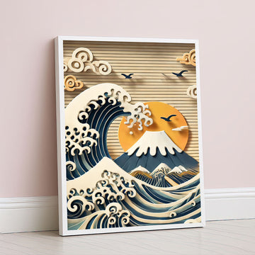 Dramatic Ocean Waves And Sunlit Mountain Canvas Wall Art