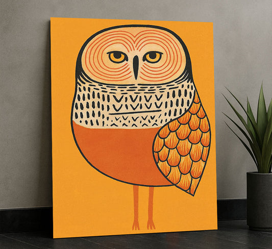Vibrant Orange And Yellow Owl Illustration Canvas Wall Art
