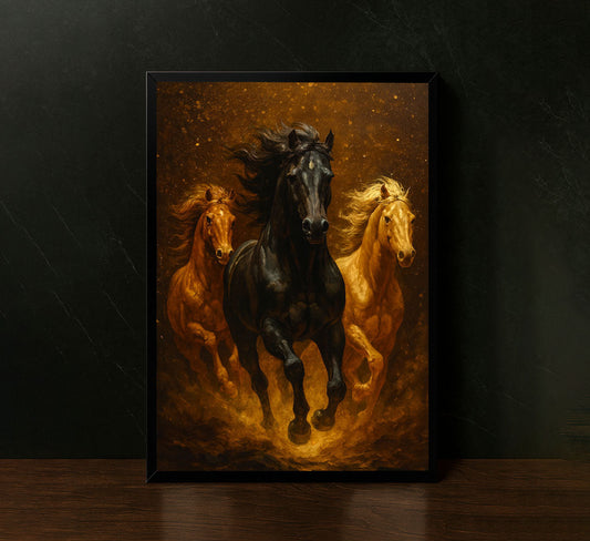 Majestic Trio Of Galloping Horses Canvas Wall Art