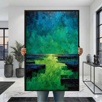 Enchanting Teal And Green Abstract Landscape Canvas Wall Art