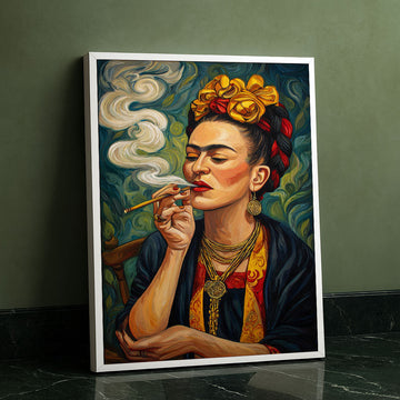 Captivating Woman Smoking With Floral Headpiece Canvas Wall Art