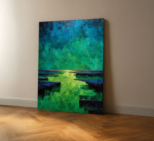Enchanting Teal And Green Abstract Landscape Canvas Wall Art