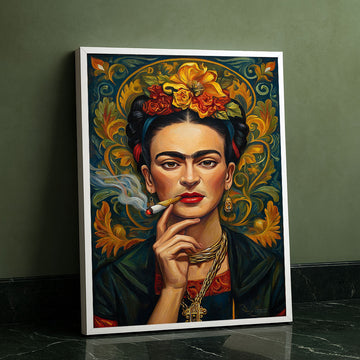Captivating Woman With Floral Crown And Cigarette Canvas Wall Art