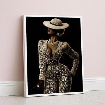 Elegant Pearl-clad Woman In Hat Canvas Wall Art