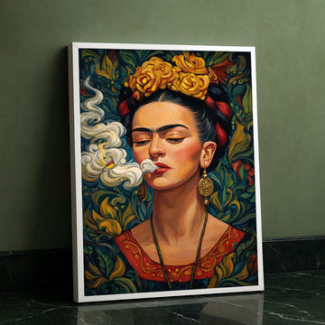 Vibrant Woman With Yellow Flowers And Smoke Canvas Wall Art