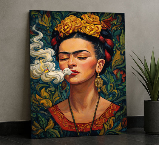 Vibrant Woman With Yellow Flowers And Smoke Canvas Wall Art