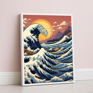 Japanese Wave Inspired Sunset Scene Canvas Wall Art