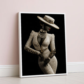 Elegant Black Woman In Pearls And Hat Canvas Wall Art