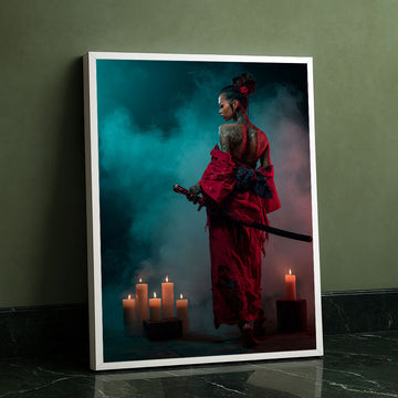 Enchanting Samurai Woman With Tattoos Canvas Wall Art