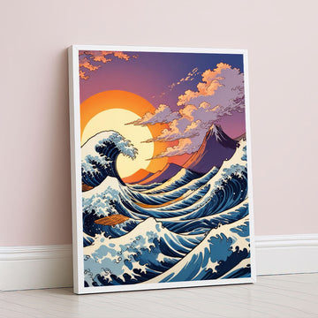 Vibrant Sunset Ocean Wave Japanese Style Canvas Wall Art