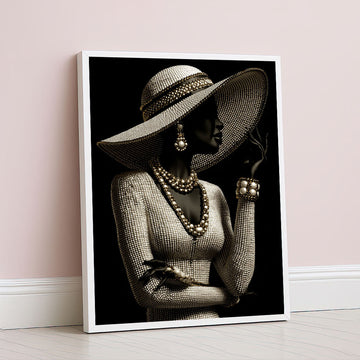 Elegant Black Woman In Pearl Fashion Canvas Wall Art