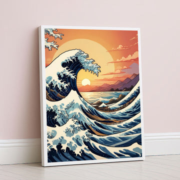 Great Wave Inspired Sunset Seascape Canvas Wall Art