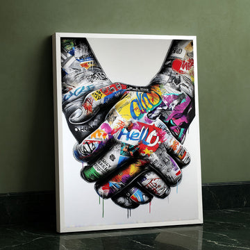 Vibrant Graffiti Style Handshake Canvas Wall Art