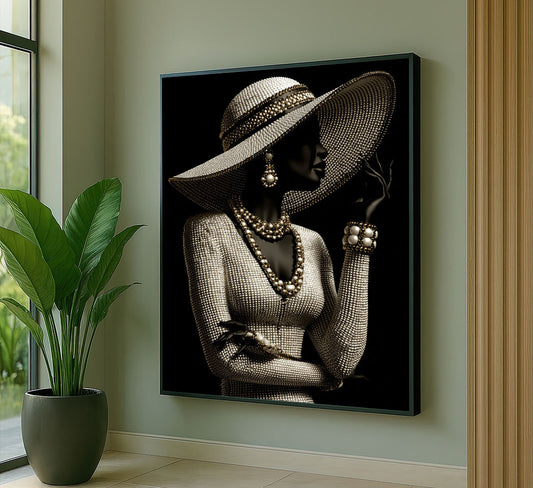 Elegant Black Woman In Pearl Fashion Canvas Wall Art