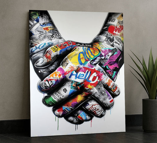 Vibrant Graffiti Style Handshake Canvas Wall Art