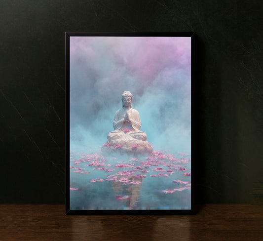 Tranquil Buddha Amidst Pink Lotus Mist Canvas Wall Art