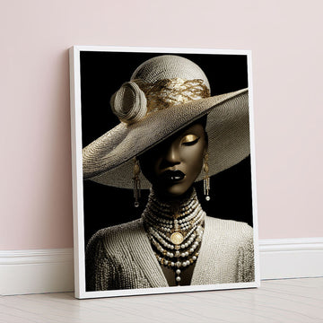 Elegant Black Woman In Gold Hat Canvas Wall Art