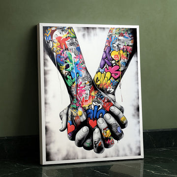 Dynamic Graffiti Hands With Heart Symbols Canvas Wall Art