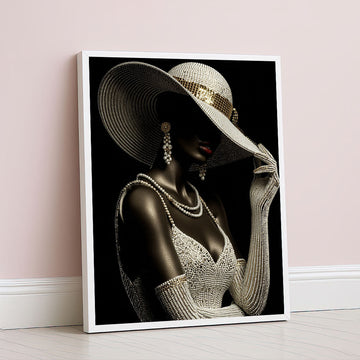 Elegant Black Woman In Pearl Hat Canvas Wall Art